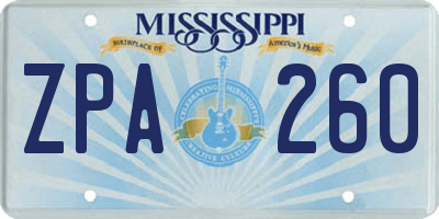 MS license plate ZPA260