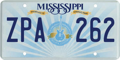 MS license plate ZPA262