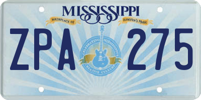 MS license plate ZPA275
