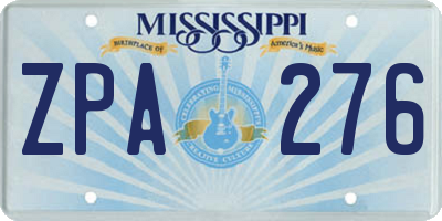 MS license plate ZPA276