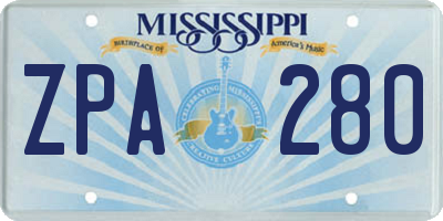 MS license plate ZPA280