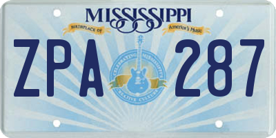 MS license plate ZPA287