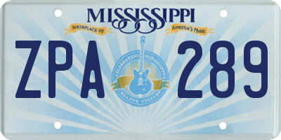 MS license plate ZPA289