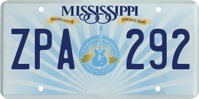 MS license plate ZPA292