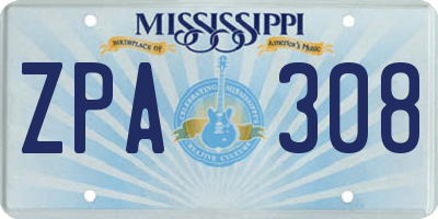 MS license plate ZPA308