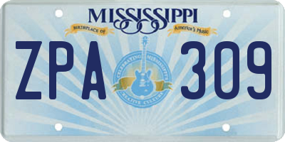 MS license plate ZPA309