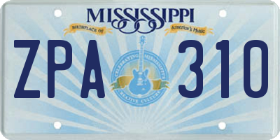 MS license plate ZPA310