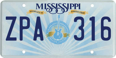 MS license plate ZPA316