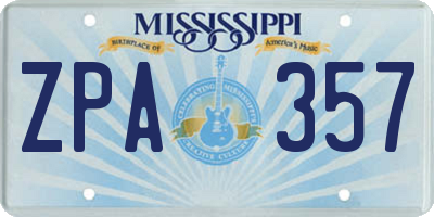 MS license plate ZPA357