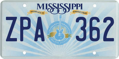 MS license plate ZPA362