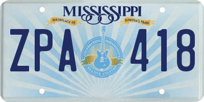 MS license plate ZPA418