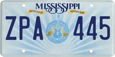 MS license plate ZPA445