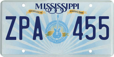 MS license plate ZPA455