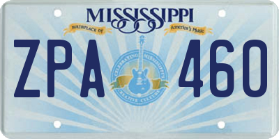 MS license plate ZPA460