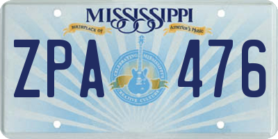 MS license plate ZPA476