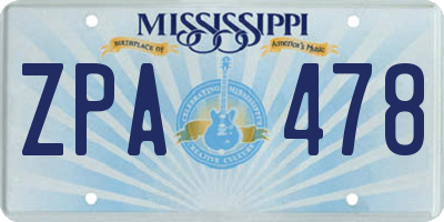 MS license plate ZPA478