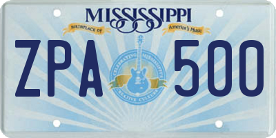 MS license plate ZPA500