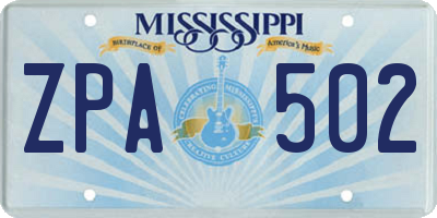 MS license plate ZPA502