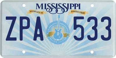 MS license plate ZPA533