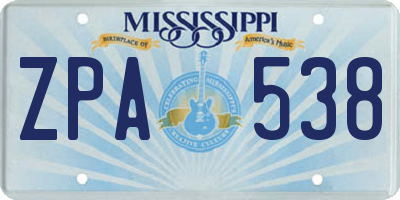MS license plate ZPA538