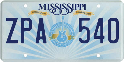 MS license plate ZPA540
