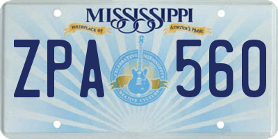 MS license plate ZPA560