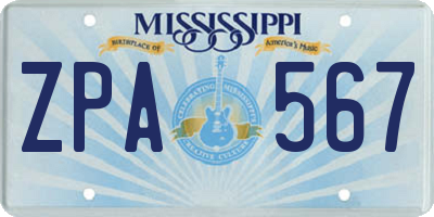 MS license plate ZPA567