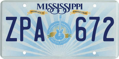 MS license plate ZPA672