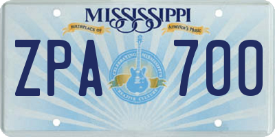 MS license plate ZPA700