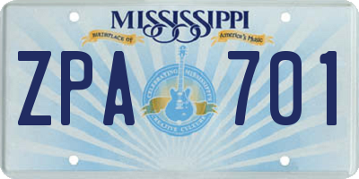 MS license plate ZPA701