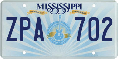 MS license plate ZPA702