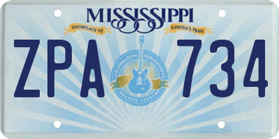 MS license plate ZPA734
