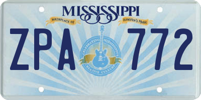MS license plate ZPA772