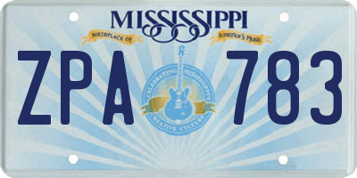 MS license plate ZPA783