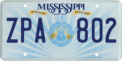 MS license plate ZPA802