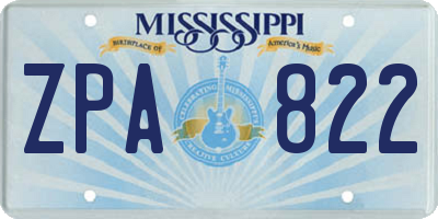 MS license plate ZPA822