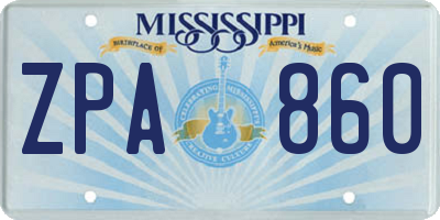 MS license plate ZPA860