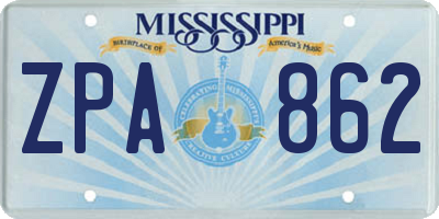 MS license plate ZPA862