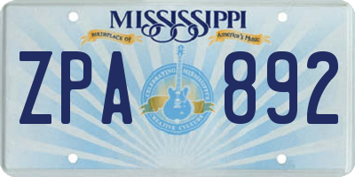 MS license plate ZPA892