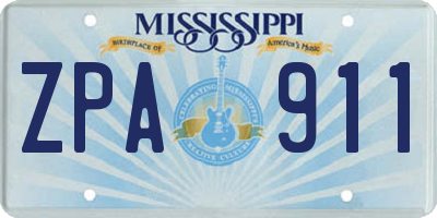 MS license plate ZPA911