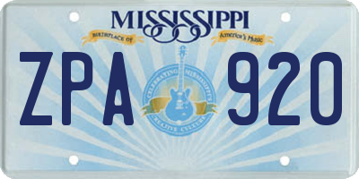 MS license plate ZPA920