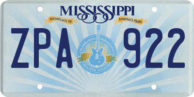 MS license plate ZPA922