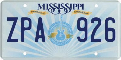 MS license plate ZPA926
