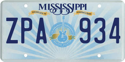 MS license plate ZPA934