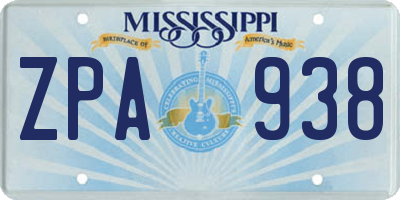 MS license plate ZPA938