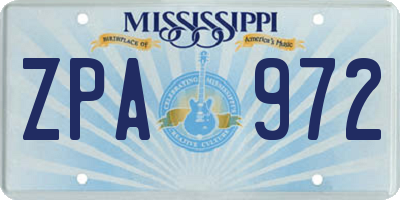 MS license plate ZPA972