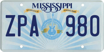 MS license plate ZPA980