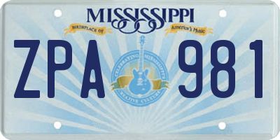 MS license plate ZPA981