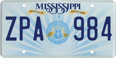 MS license plate ZPA984
