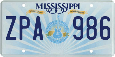 MS license plate ZPA986